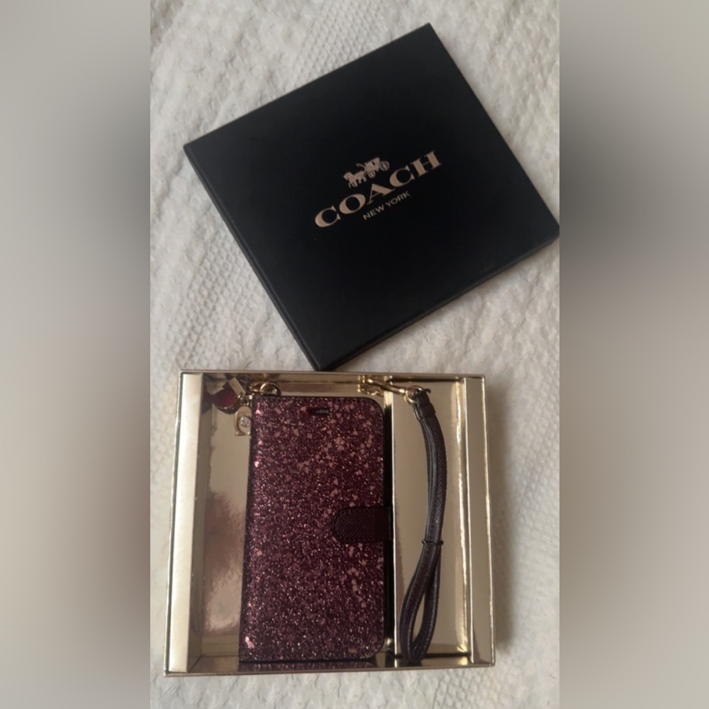 COACH | Purple Glittery Heart Phone Case & Card Holder